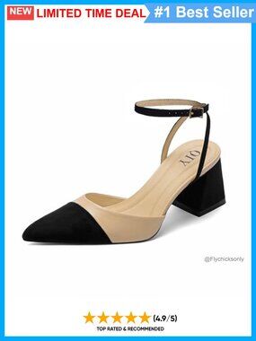 Chunky Heel Pointed Toe Pump Faux Leather Ankle Strap Heels for Women
